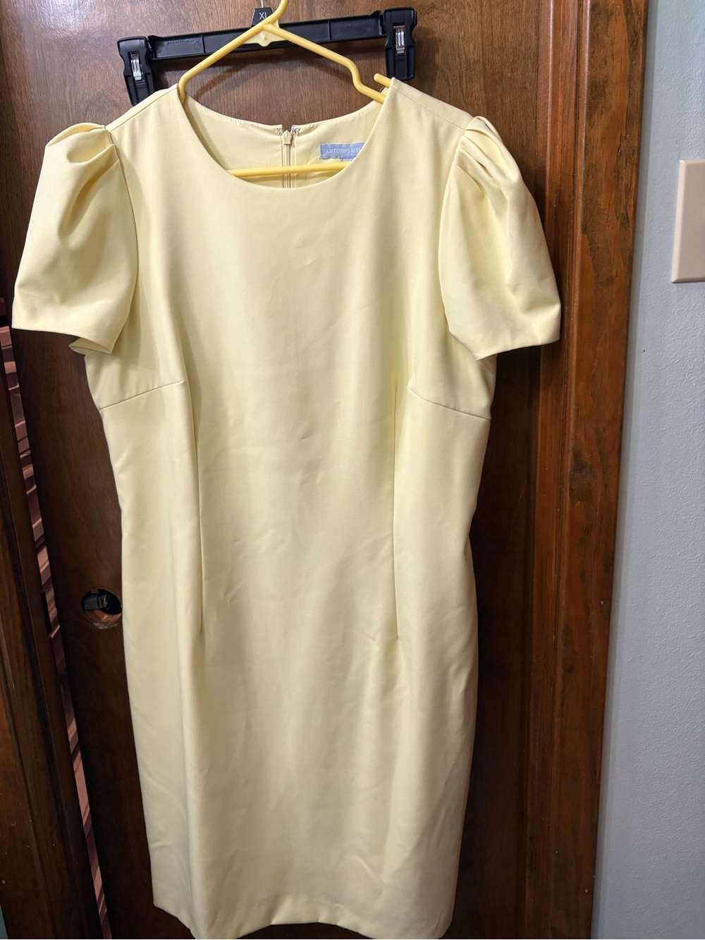 ANTONIO MELANI Light Yellow Puff-Sleeve Midi Dress